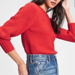 GAP red pom textured sweater